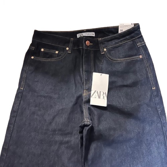 Zara Women's Flare Wide Leg Jeans - Dark Blue - Picture 5 of 10